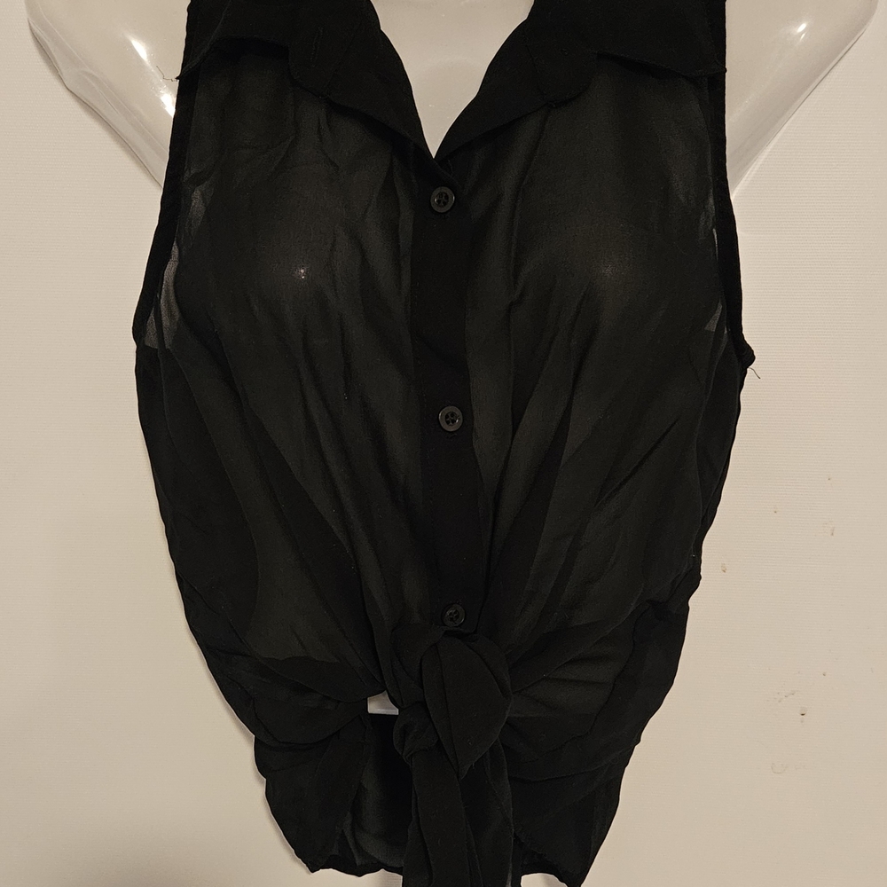 Wet Seal Black Sheer Button-Down Blouse